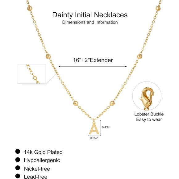 Personalized 14K Gold Plated Initial Necklace - Dainty Letter Pendant for Women - Picture 5 of 7